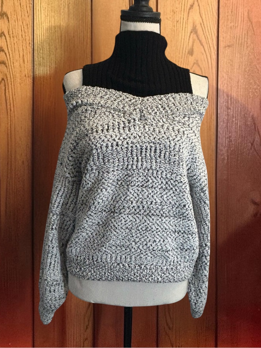 NWOT Two Tone Cold Shoulder Cutout Mock Neck Oversized Sweater Small